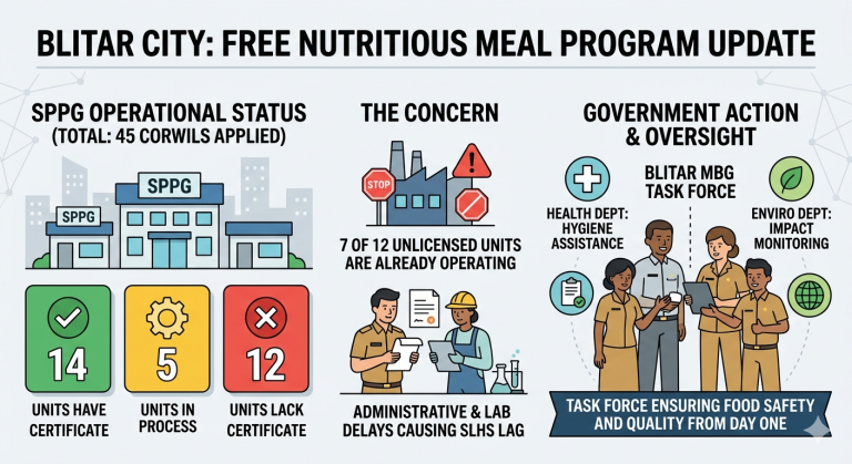 Free Nutritious Meal Program in Blitar Faces Certification Gap as 12 Nutrition Service Units Lack Hygiene Permits